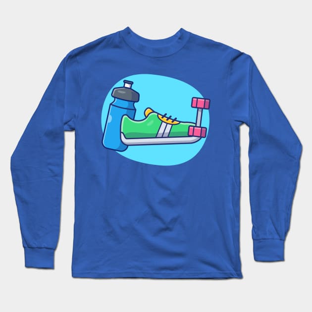 Dumbbell Shoes And Bottle Cartoon Long Sleeve T-Shirt by Catalyst Labs